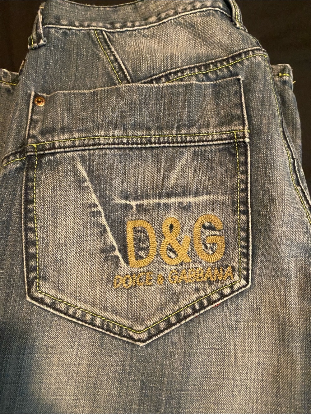 Dolce & Gabbana Slim Men's Denim Jeans with Gold D&G Embroidery